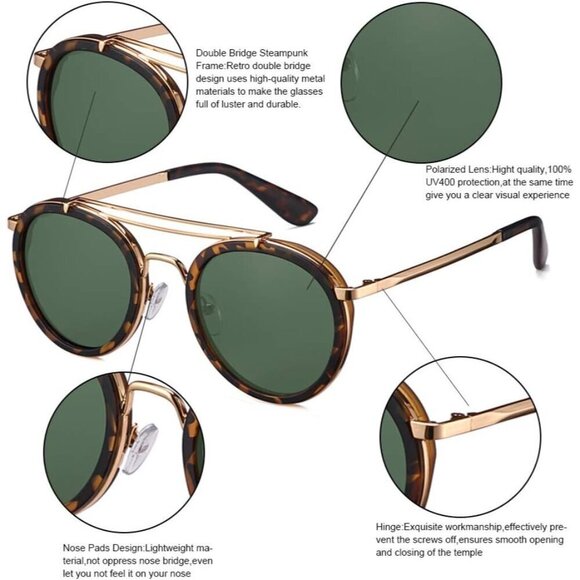 Vintage Steampunk Metal Frame Polarized Sunglasses Women Men Classic Retro main image 7
